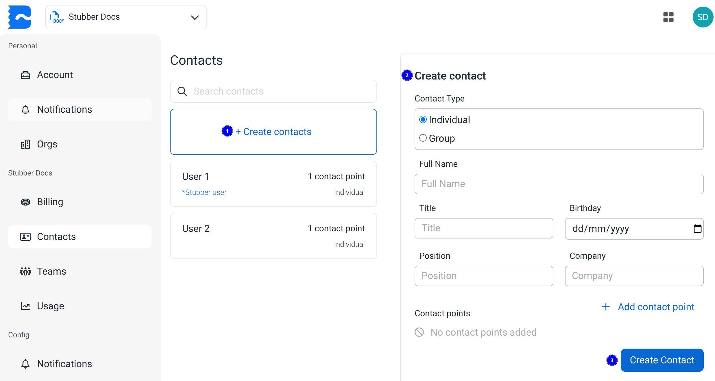 Create contact