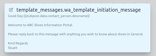 Template Data First Contact Message
